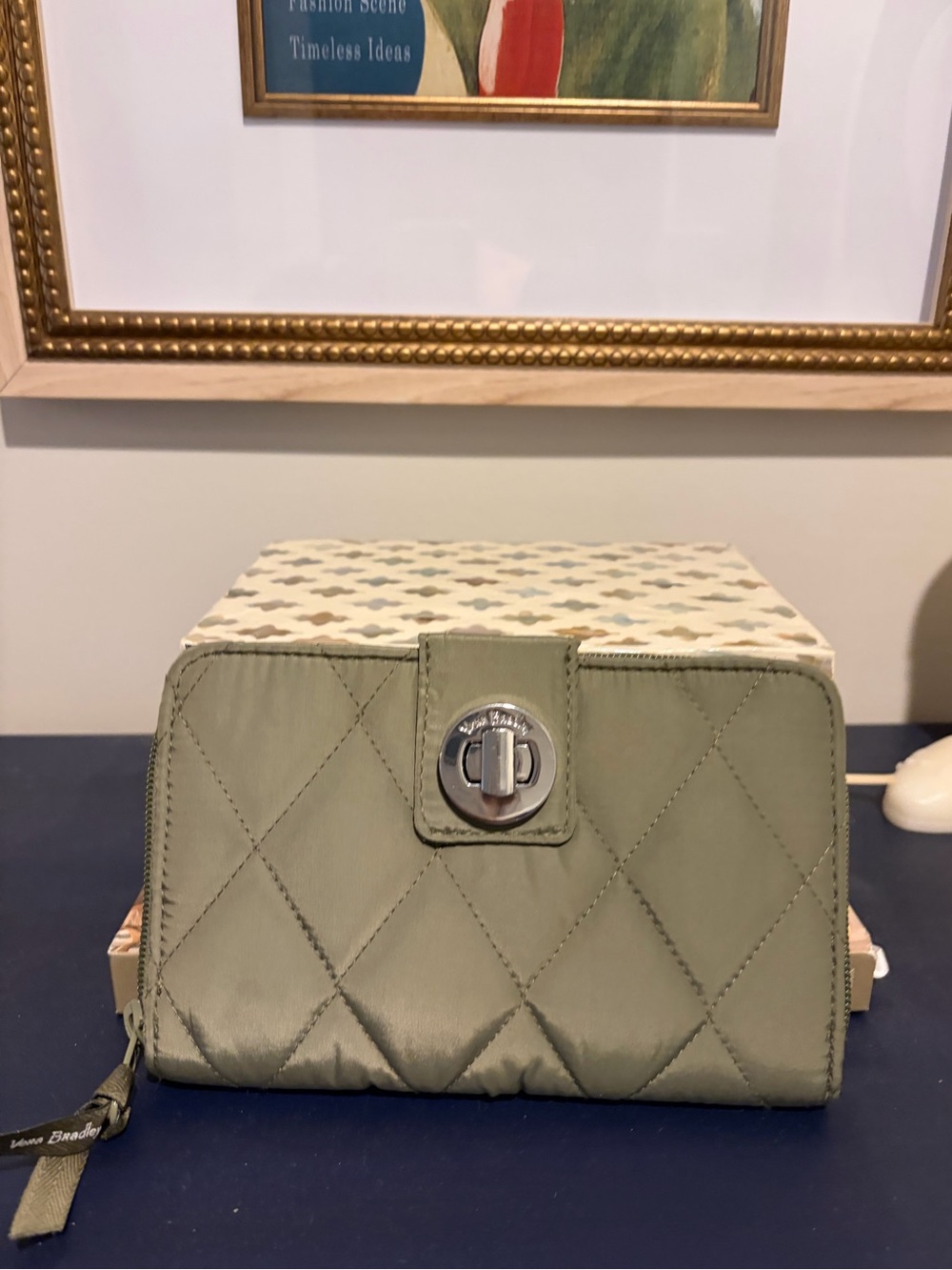 NWT Vera Bradley Olive Quilted Crossbody Wallet with Turn-Lock Closure